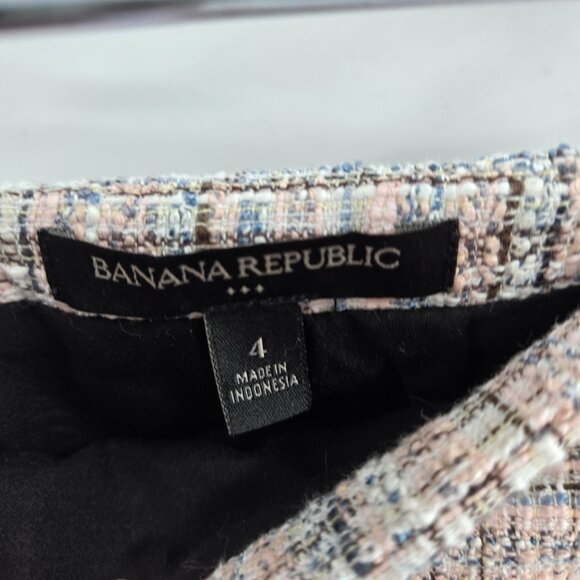 Banana Republic Pink White Blue Textured Tweed Midi Lined Skirt Size 4 - Picture 4 of 9
